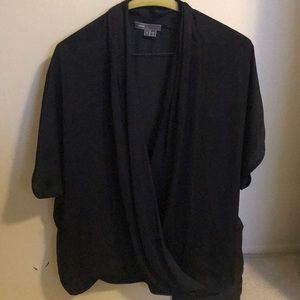Vince Black Draped Short-Sleeve Silk Blouse